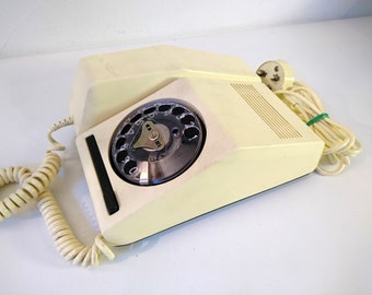 Rotary Dial Telephone, Vintage Retro Space Age Design Phone 1980s White