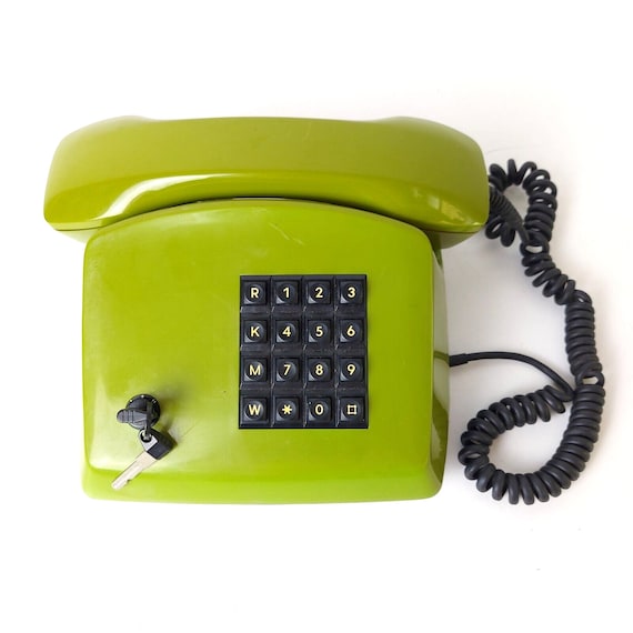 Vintage Retro Push Button Telephone With Key Green KAPSCH Austria