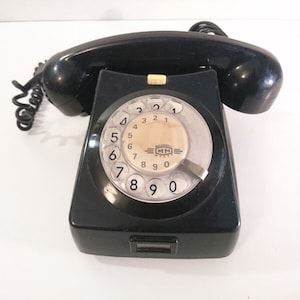 Vintage Rotary Dial Telephone, Retro Phone, Black, 1980s Hungary