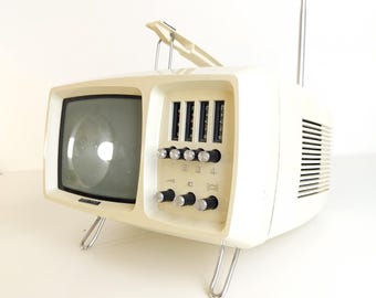 Vintage Mini Telelvision Space Age Design CRT Tv Videoton Mini-Vidi 1970s White - Not working!
