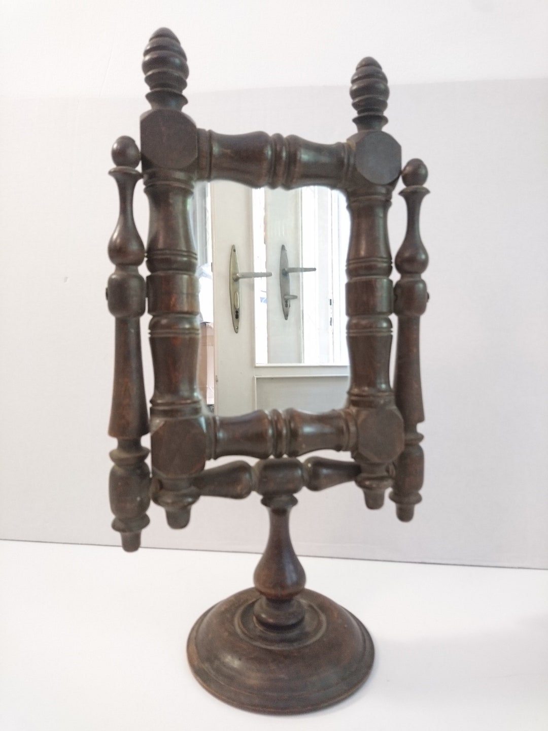 Vintage Antique Wooden Vanity Mirror Shaving Mirror Hungary Europe