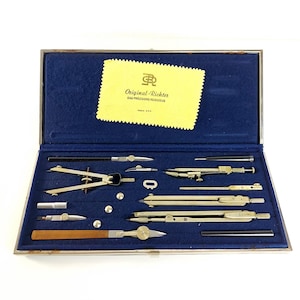 Original RICHTER Drafting Compass Tool set, Technical Drawing Vintage Germany