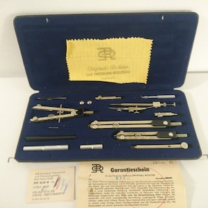 Vintage Technical Drawing Compass Tool Kit, RICHTER K9 BH Germany 1980s