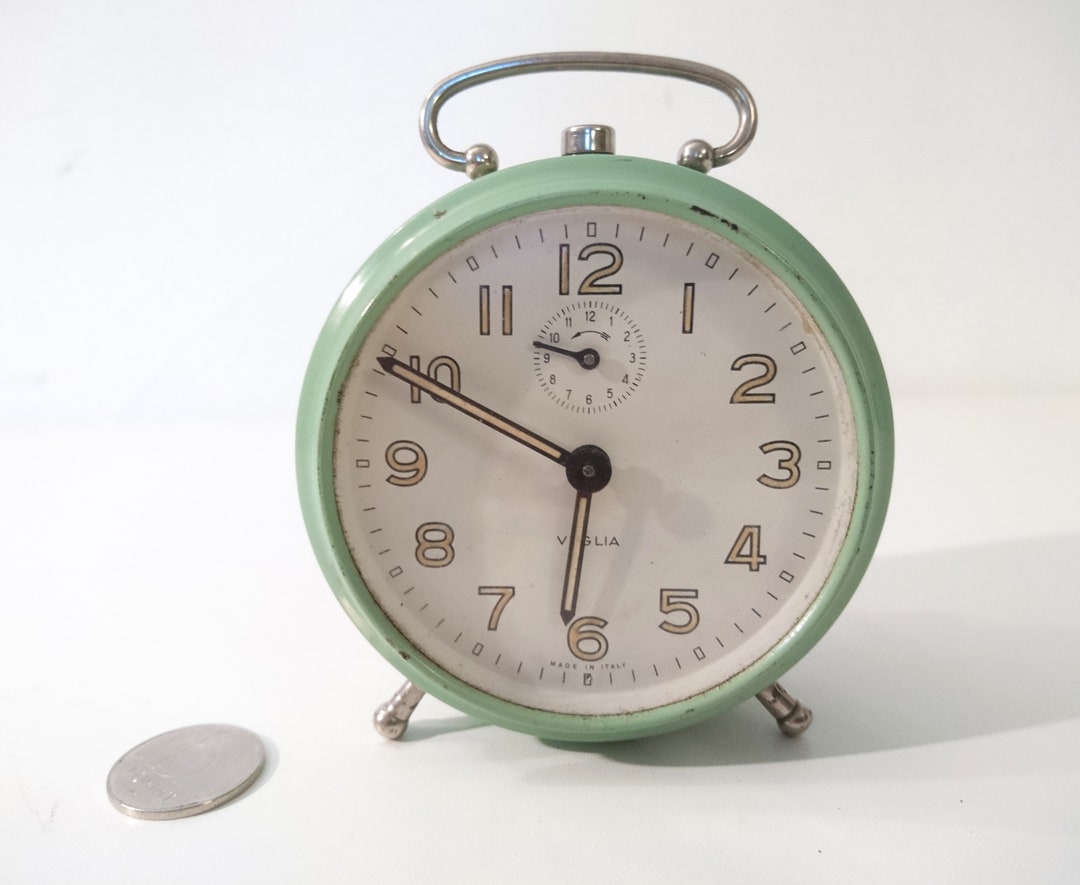 Vintage Mid Century Veglia Alarm Clock, Mechanical Clock, Made in Italy