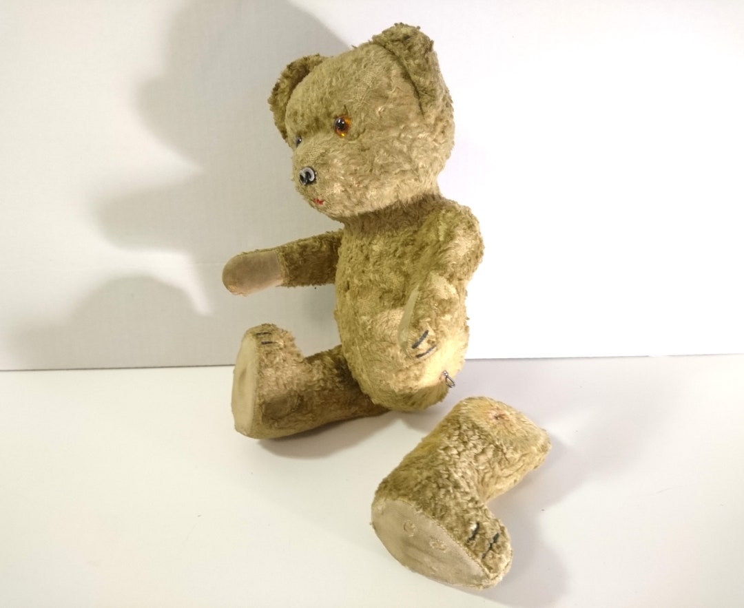 Vintage Jointed, Glass Eyes Teddy Bear, 1960s Poland Etsy