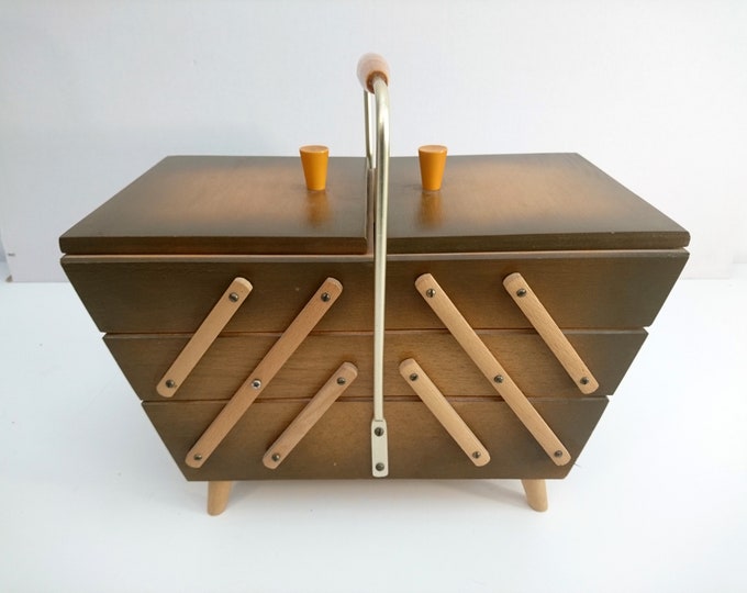 Vintage Wooden Accordion Sewing Box Made in Hungary Europe 1970s Etsy