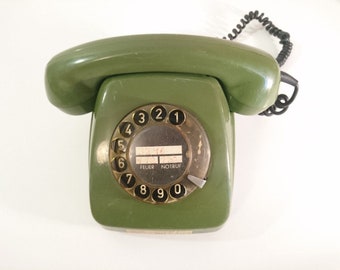 Vintage Retro Rotary Dial Telephone Green 1970s DEG Germany