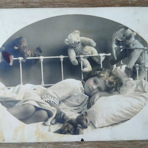 Girl with Steiff Bears Stuffed Animals Antique Photo Postcard 1912