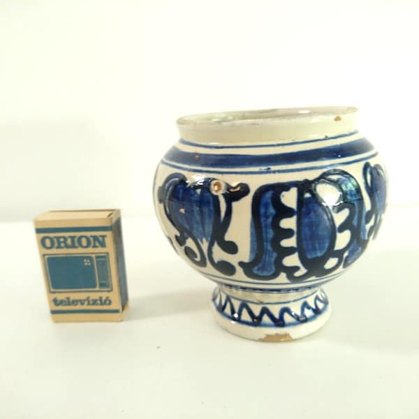 Vintage Ceramic Vase Handpainted Folk Art Korond Transylvania Romania