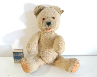 Vintage Jointed Mohair Teddybeer, Open Mond Teddybeer FECHTER Oostenrijk jaren 1950