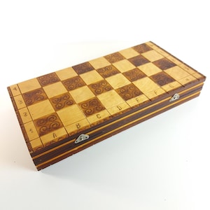 Vintage Wooden Chess Set Folding Board Store Box, Numbered, Made in Poland - PLEASE READ!