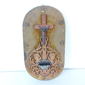 Antique Crucifix Skull Crossbones Holy Water Font 19th Century Wien Austria