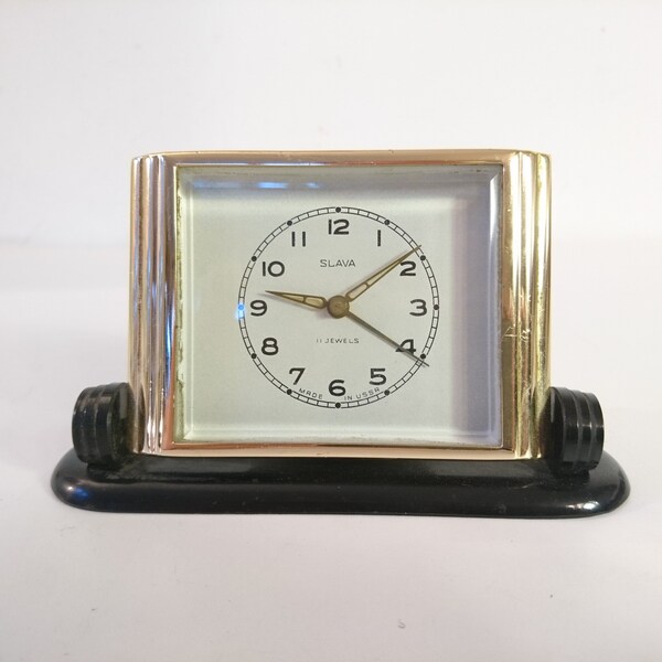 SLAVA II Jewels Art Deco Desk Clock - Made in USSR 1960s - Not working. For Repair.