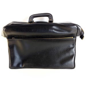Porte-documents extensible en cuir vintage noir des années 1970