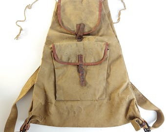 Vintage military style canvas backpack for hiking 1970s