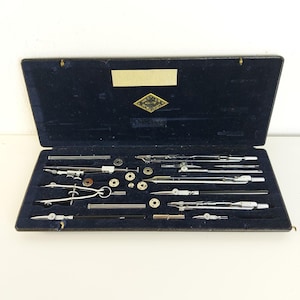 Conjunto de desenho de precisão Nestler vintage, fabricado na Alemanha, década de 1950
