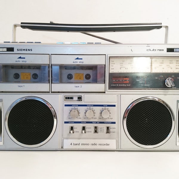 Vintage Boombox, Retro Cassette Player Stereo Radio Siemens Club 793  - For Repair or Decoration - Not Working!