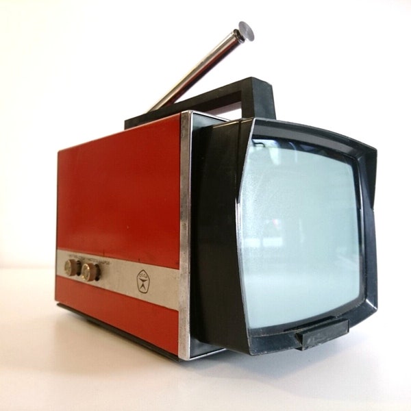 Vintage Soviet Space Age Design Mini TV Retro CRT Television Red USSR 1970s