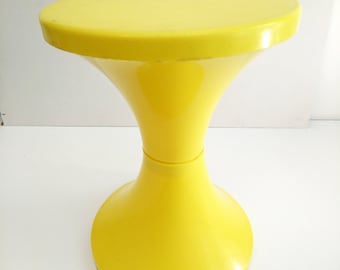 Vintage Space Age Design Stool Seat Retro Yellow Plastic 1970s