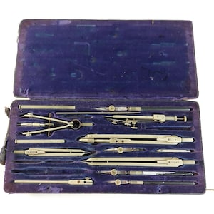 Vintage Technisches Zeichnen Zirkel Set E.O. Richter & Co Chemnitz um 1930