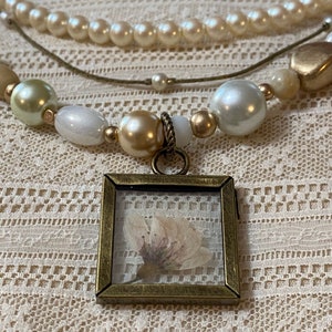 Pearly Pressed Flower Necklace - Handmade Beaded Jewelry - Multi-Strand Layered Choker