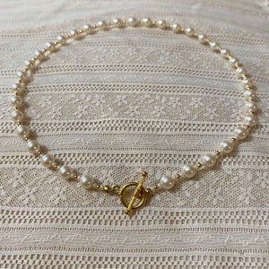 Glass Pearl Necklace - Handmade Beaded Jewelry - Classy Champaign Choker