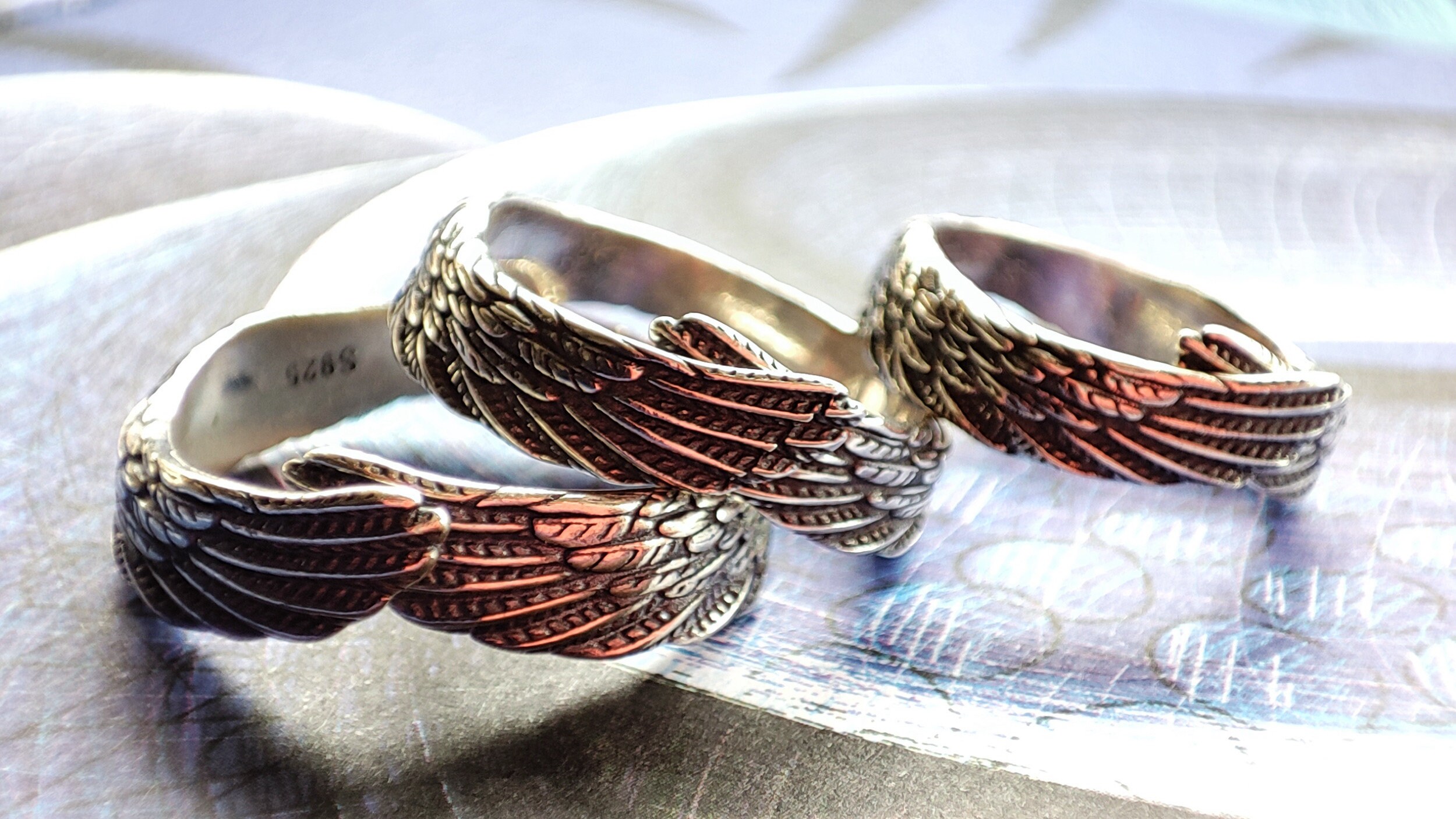 Silver Guardian Angel Wings Ring Adjustable Sterling Silver Etsy