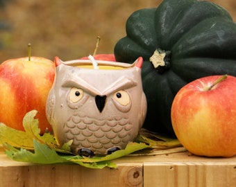 Pure 100% Beeswax Owl Container Candle - "Snubs"