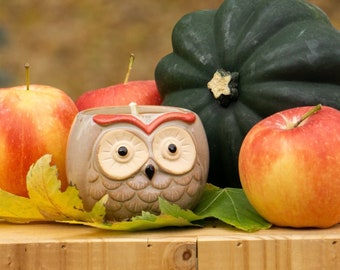 Pure 100% Beeswax Owl Container Candle - "Milo"