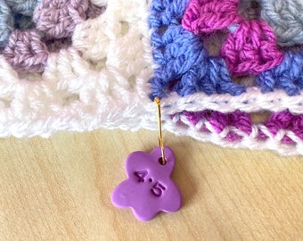 Lilac Purple Flower WIP Crochet Hook Size Reminders | Handmade Stitch Marker, Cute Crochet Hook Size Markers