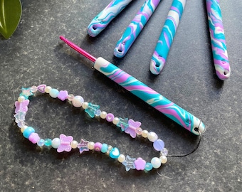 Purple and Blue Mermaid Marble Polymer Clay Crochet Hook, Patterned Crochet Hook, Crochet Gift, Crochet Lover, Ergonomic Easy Grip, Cute