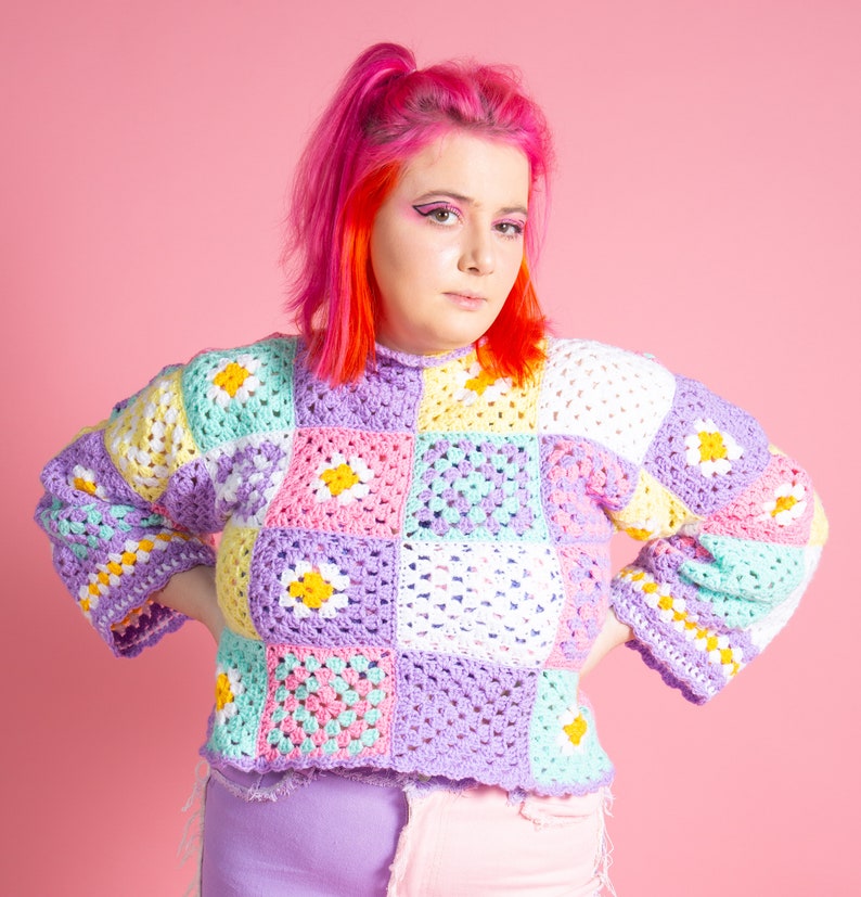 HookedByLou Pastel Patchwork Jumper Crochet Pattern Full Length & Cropped PDF image 3