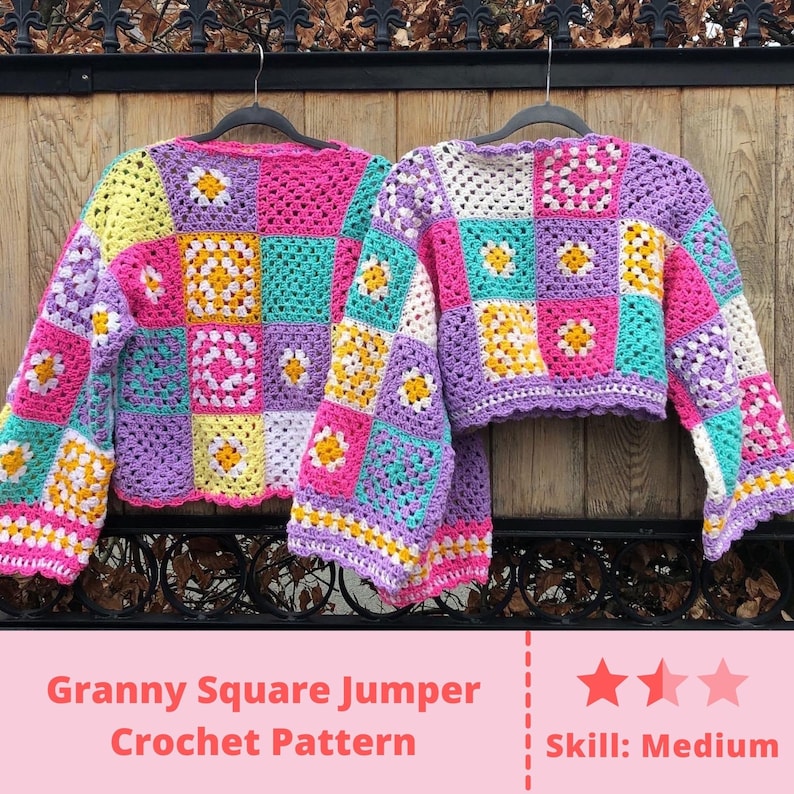 HookedByLou Pastel Patchwork Jumper Crochet Pattern Full Length & Cropped PDF image 1