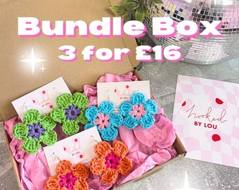 Flower Earring Bundle Box - 3 for 2 Handmade Cute Flower Earrings, Mystery Box, Flower Crochet Earrings, Boho, Christmas Secret Santa