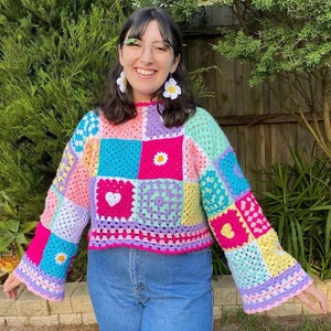 HookedByLou Pastel Patchwork Jumper Crochet Pattern Full Length & Cropped PDF image 2