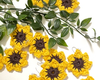 Wholesale Bulk Order Handmade Crochet Yellow Sunflower Earrings - Boho Earrings, Flower Power Earrings, Gift For Her, Handmade Gifts