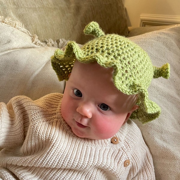 Crochet Ogre Bucket Hat All Sizes, Handmade Green Fancy Dress Newborn Toddler Children’s Adult