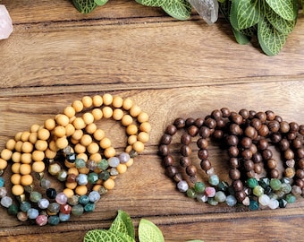 Pulsera de ágata india: cuentas de aromaterapia de madera de tuya o agar