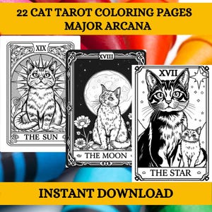 Desenhos para colorir Cat Tarot Download digital, 22 páginas Arcanos Maiores