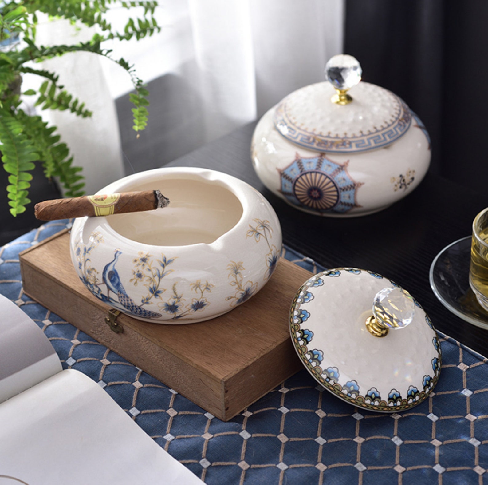 Keramik Aschenbecher Mit Deckel - Winddicht Für Balkon & Garten