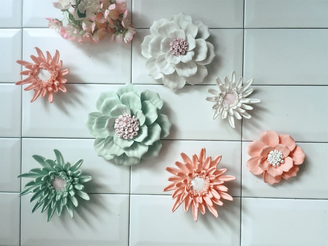 Handmade Ceramic Flower Wall Decor Wall Decoration Bathroom Etsy
