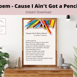 Poema: Porque no tengo un lápiz / Impresión de arte mural / Descarga digital / Póster de decoración para el aula / Imprimible para profesores