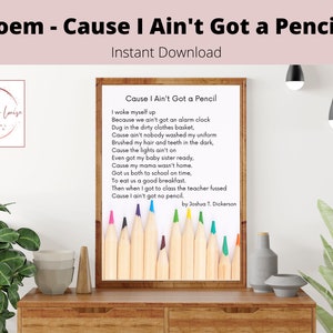 Poema: Porque no tengo un lápiz / Impresión de arte mural / Descarga digital / Póster de decoración para el aula / Imprimible para profesores
