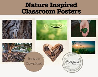 Zestaw plakatów do klasy inspirowanych naturą | Reggio Emilia | Wystrój szkoły leśnej | Do druku | Zasoby edukacyjne dla domu