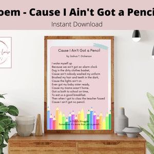 Poema: Porque no tengo un lápiz / Impresión de arte de pared / Descarga digital / Póster de decoración del aula / Imprimible para profesores