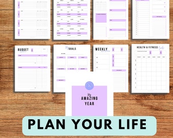 Printable Planner - PURPLE - Minimalistic - Printable A5 Monthly Planner, Printable A5 Daily Planner, Printable Life Planner