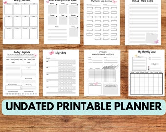 Undated Printable Planner, Printable A5 Monthly Planner, Printable A5 Daily Planner, Printable Life Planner