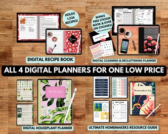 Digital Planner Bundle - Digital Household, Digital Recipe Book, Digital Cleaning & Decluttering, Digital Houseplant Planner for Goodnotes
