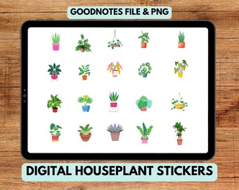 Digital Houseplant Planner Stickers - Pre-cropped Goodnotes Stickers & Individual PNG Transparent Digital Cute Houseplant Digital Stickers