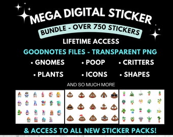 MEGA Digital Planner Sticker Bundle Pre-cropped Goodnotes File & Transparent PNG Files